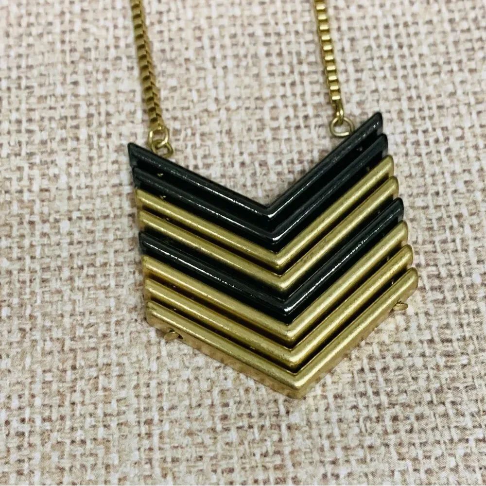 Gold Gunmetal Chevron Long Necklace‎ - Picture 2 of 2